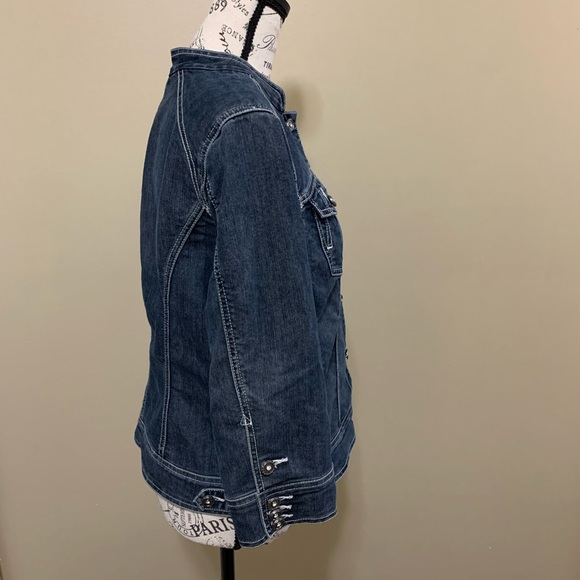 Chico's Platinum Rhinstone Jean Jacket Size Medium - Picture 4 of 12
